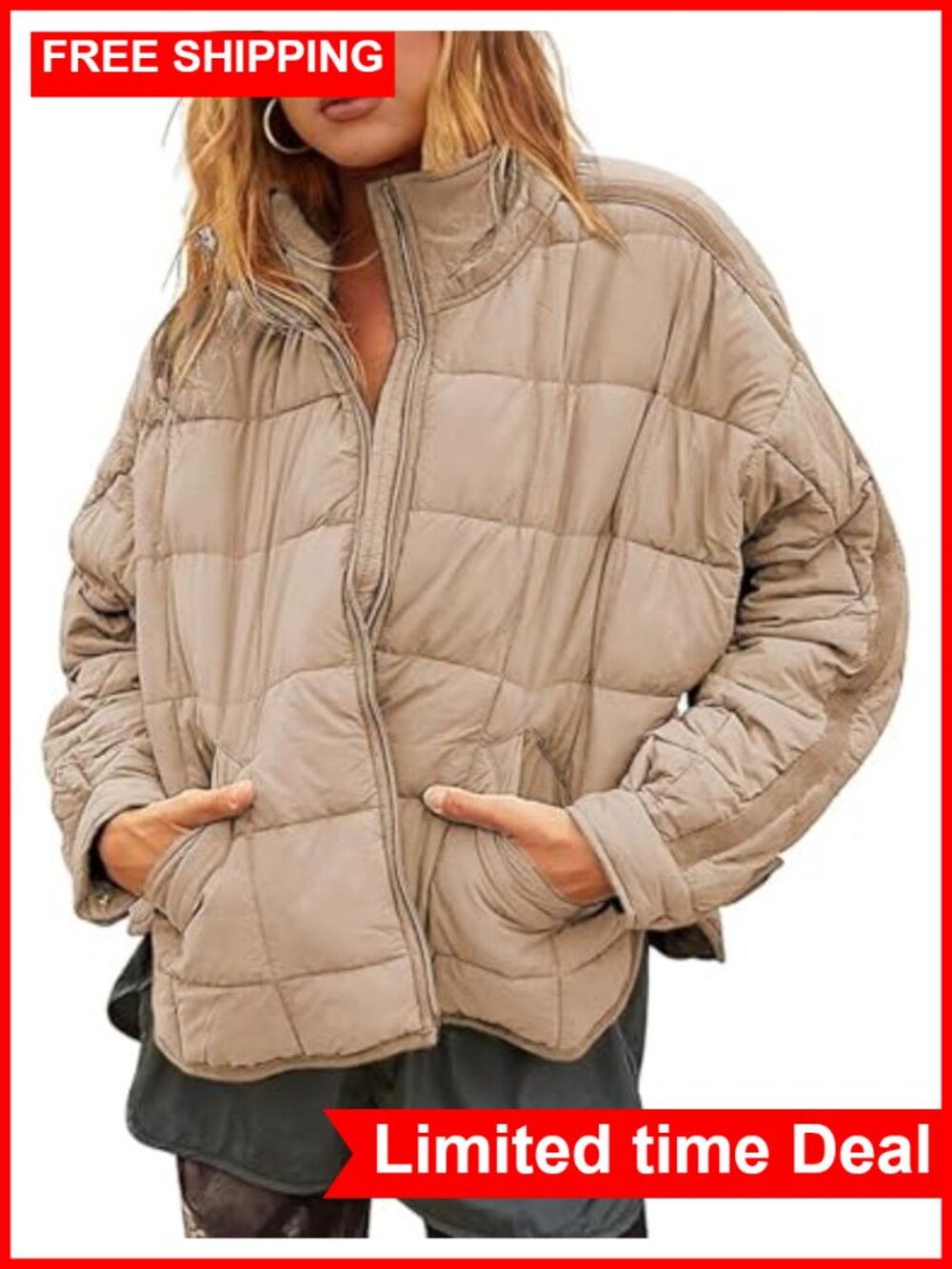 Women's Quilted Lightweight Puffer Jacket Zip Up Padded Coat